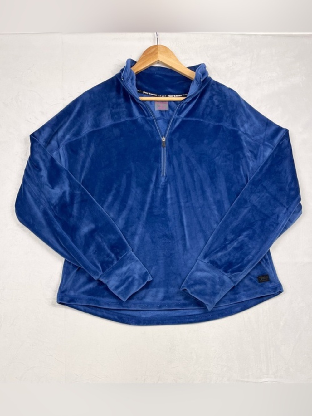 Juicy Couture Blue Sport Velour Quarter Zip Pullover Y2K Inspired Size XL